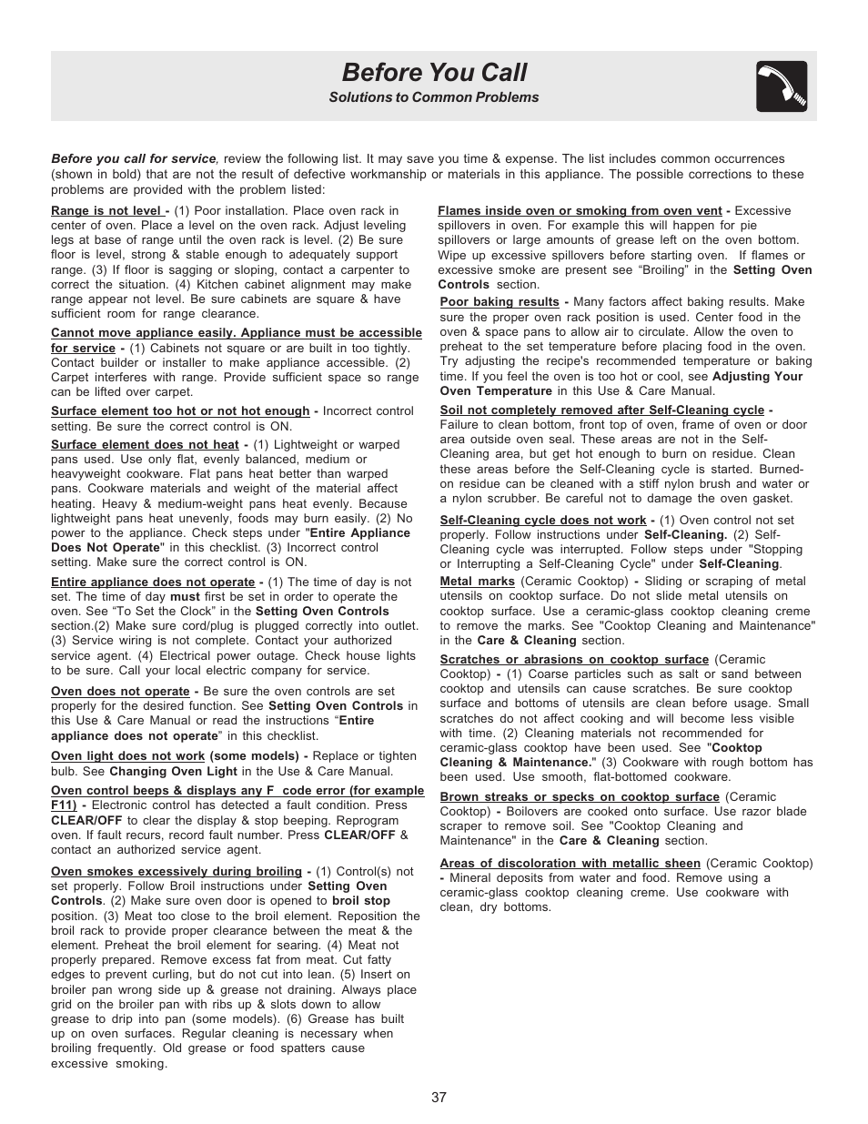 Before you call | FRIGIDAIRE ES530 User Manual | Page 37 / 40