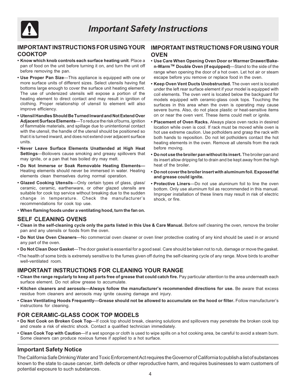 Important safety instructions | FRIGIDAIRE ES530 User Manual | Page 4 / 40