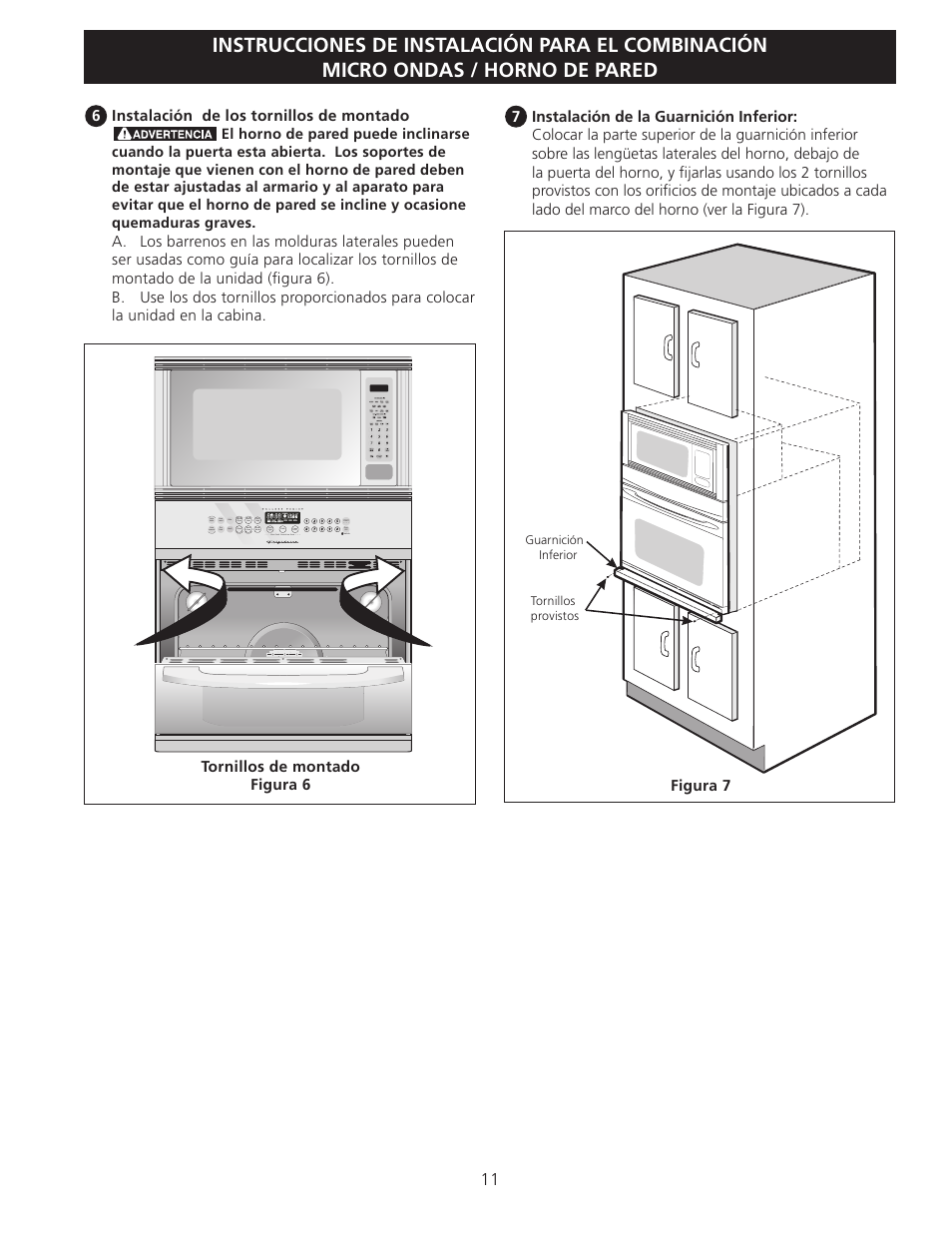 Figura 7, 6instalación de los tornillos de montado, On/off | Guarnición inferior tornillos provistos | FRIGIDAIRE 318201533 User Manual | Page 11 / 12