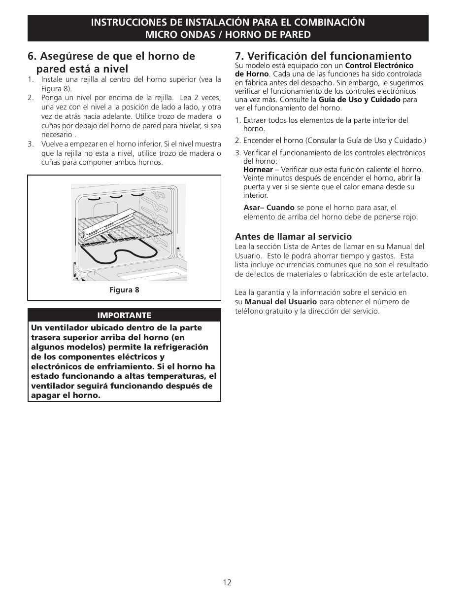 Verificación del funcionamiento, Asegúrese de que el horno de pared está a nivel | FRIGIDAIRE 318201533 User Manual | Page 12 / 12