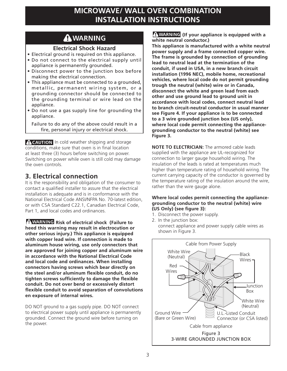 Electrical connection | FRIGIDAIRE 318201533 User Manual | Page 3 / 12