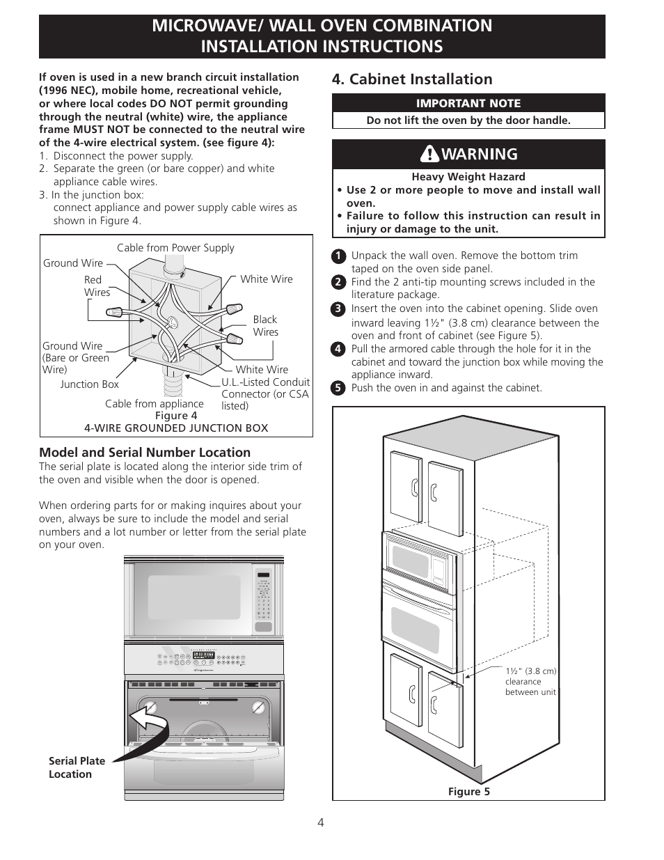 Cabinet installation, Model and serial number location | FRIGIDAIRE 318201533 User Manual | Page 4 / 12