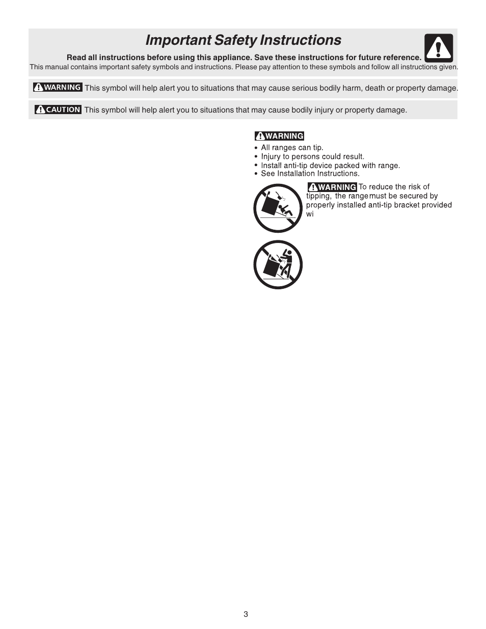 Important safety instructions | FRIGIDAIRE 316417128 User Manual | Page 3 / 36