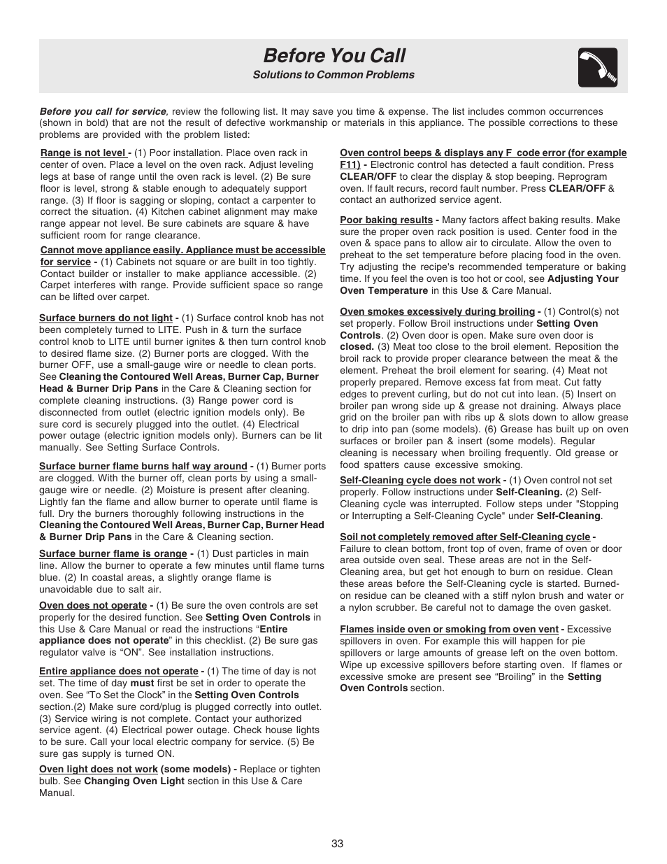 Before you call | FRIGIDAIRE 316417128 User Manual | Page 33 / 36