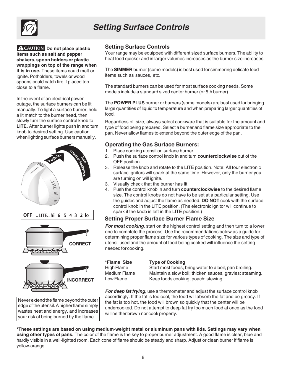 Setting surface controls | FRIGIDAIRE 316417128 User Manual | Page 8 / 36