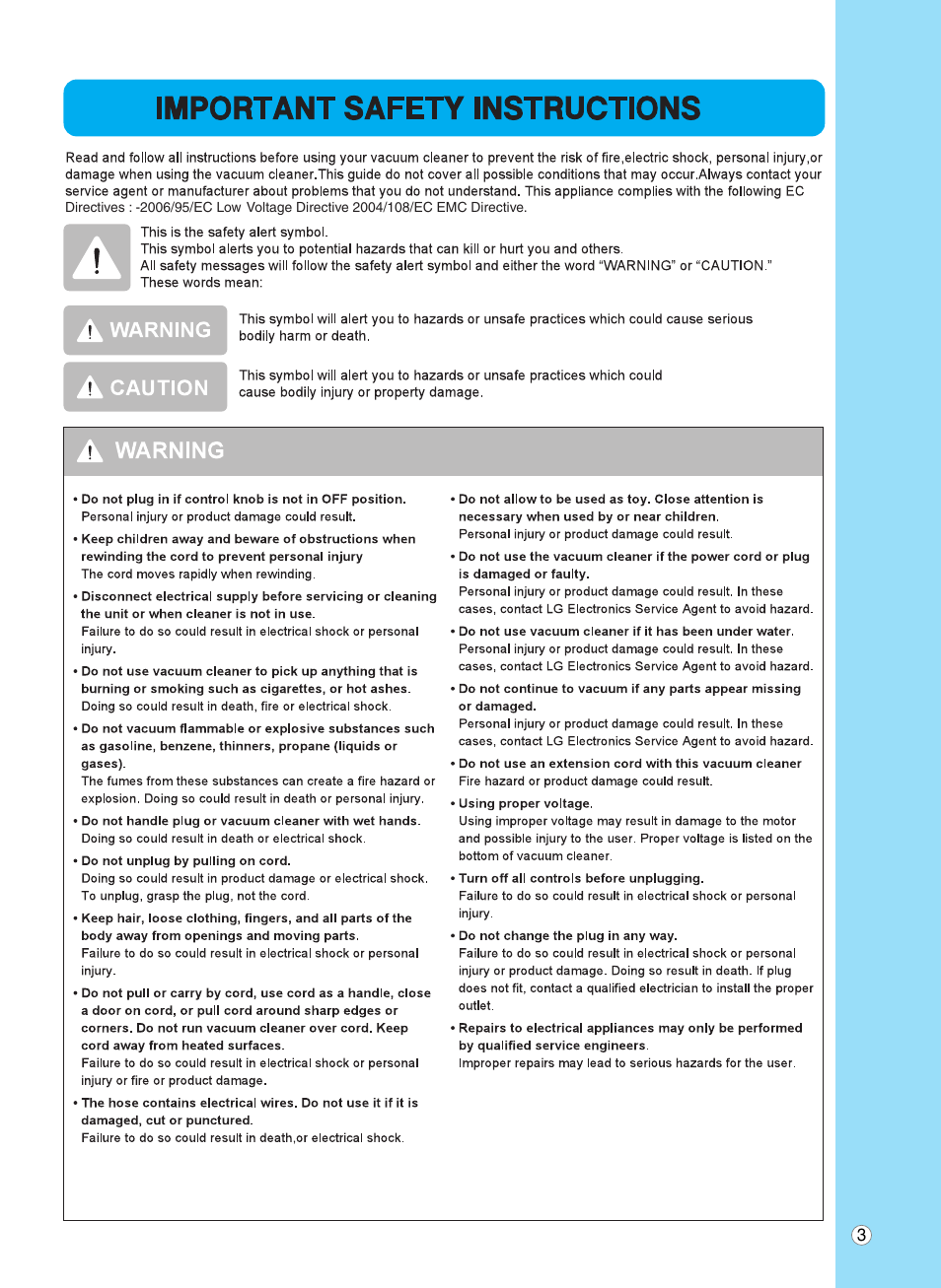 LG V-C9563WNT User Manual | Page 4 / 24