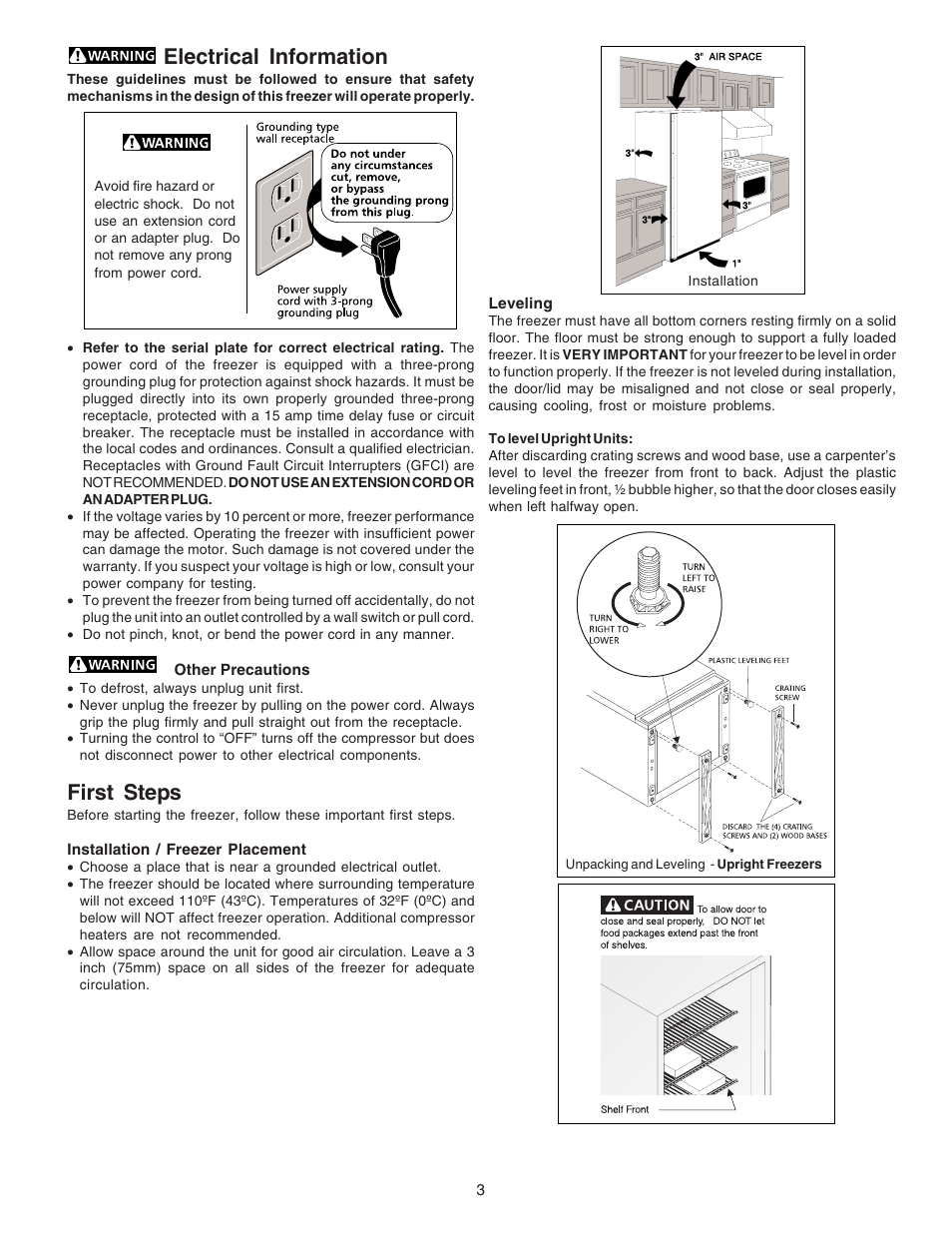 Electrical information, First steps | FRIGIDAIRE 297245000 User Manual | Page 3 / 9