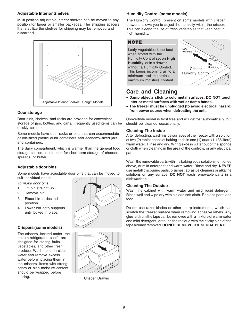 Care and cleaning | FRIGIDAIRE 297245000 User Manual | Page 5 / 9