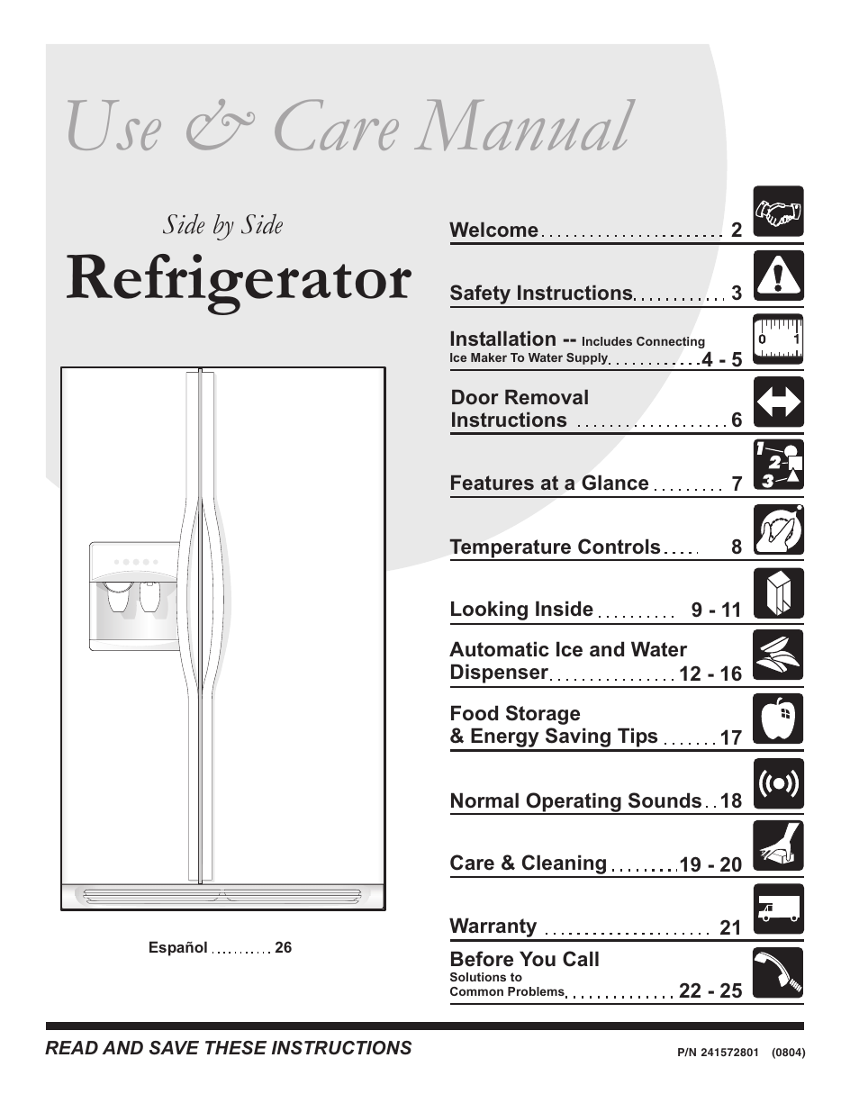 Electrolux Side by Side Regrigerator User Manual | 25 pages