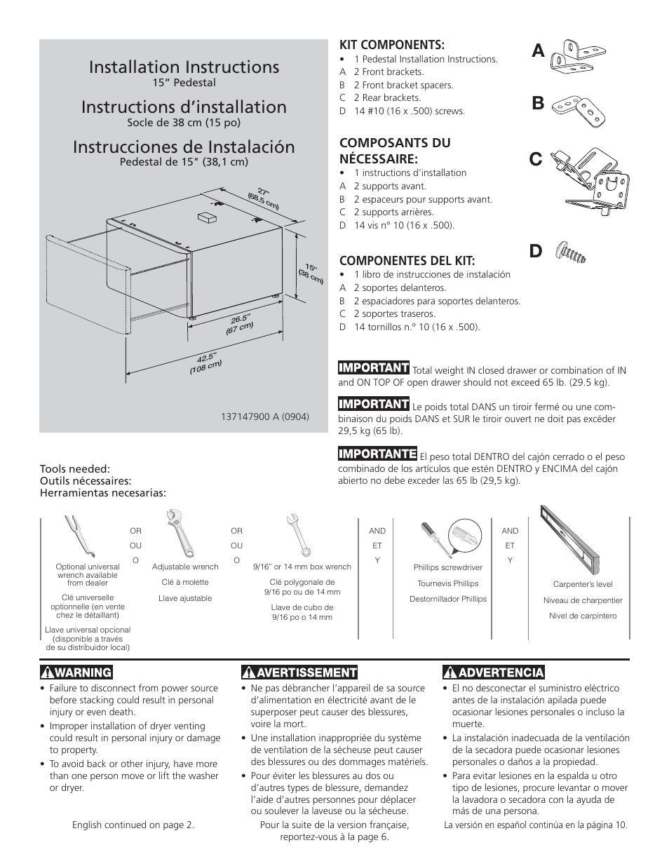 FRIGIDAIRE 137147900 A User Manual | 16 pages