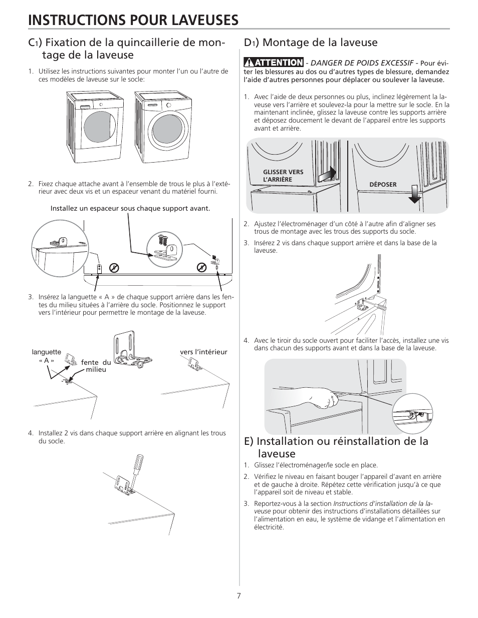 Instructions pour laveuses | FRIGIDAIRE 137147900 A User Manual | Page 7 / 16
