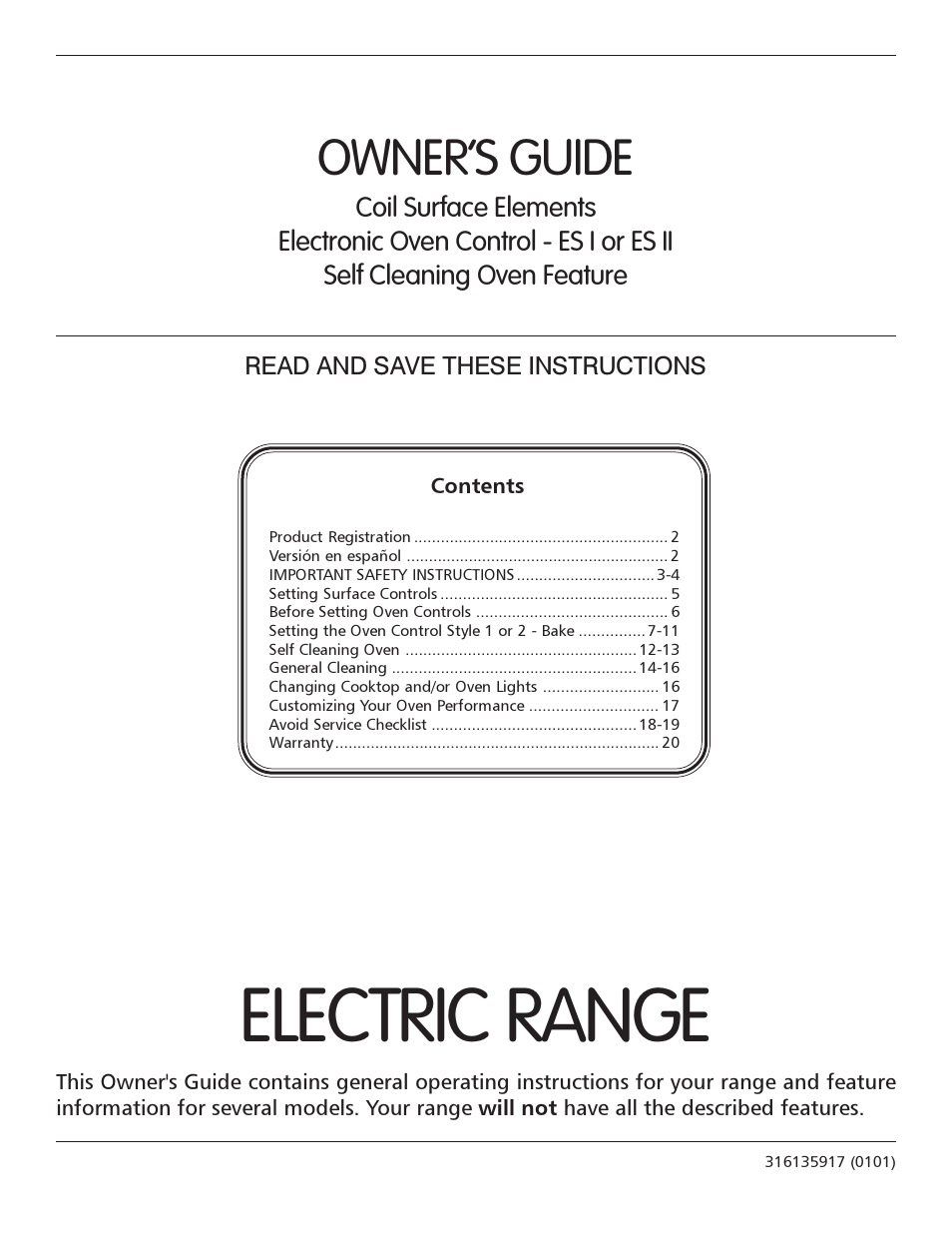 FRIGIDAIRE 316135917 User Manual | 20 pages