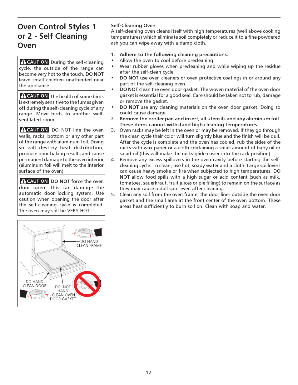 Oven control styles 1 or 2 - self cleaning oven | FRIGIDAIRE 316135917 User Manual | Page 12 / 20