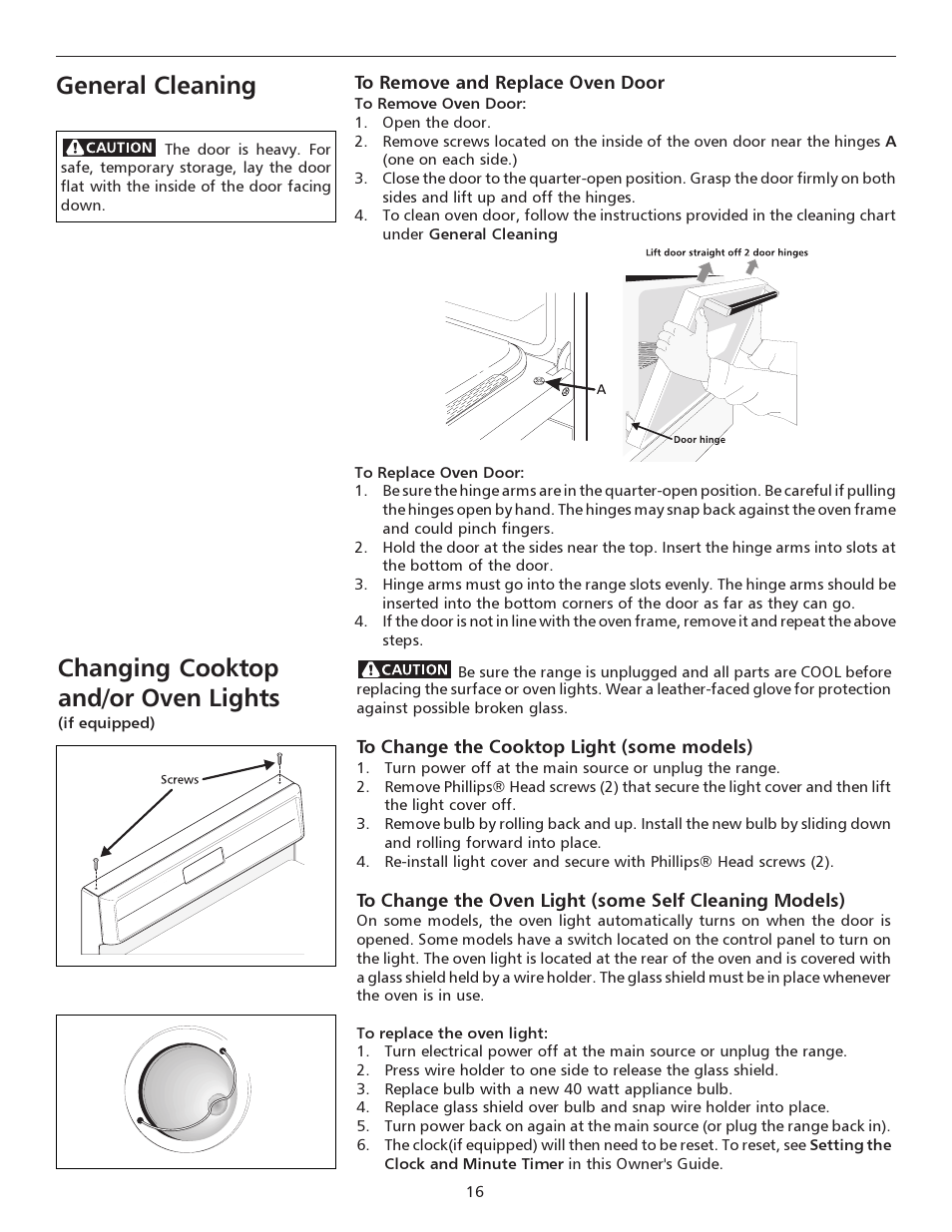 Changing cooktop and/or oven lights, General cleaning | FRIGIDAIRE 316135917 User Manual | Page 16 / 20