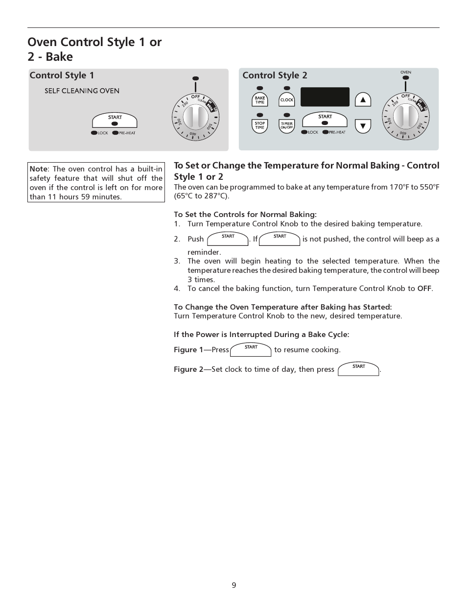Oven control style 1 or 2 - bake | FRIGIDAIRE 316135917 User Manual | Page 9 / 20