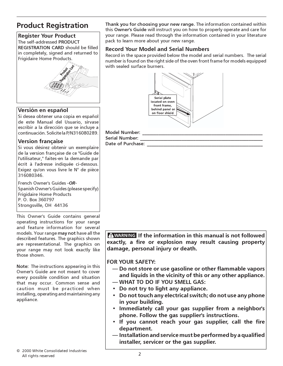 Product registration | FRIGIDAIRE 316135932 User Manual | Page 2 / 16