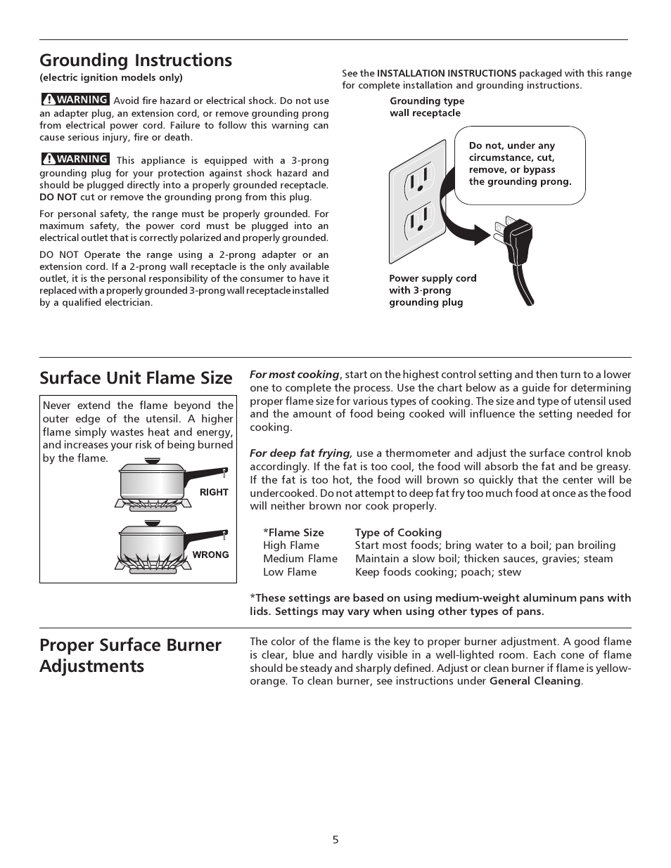 Grounding instructions | FRIGIDAIRE 316135932 User Manual | Page 5 / 16