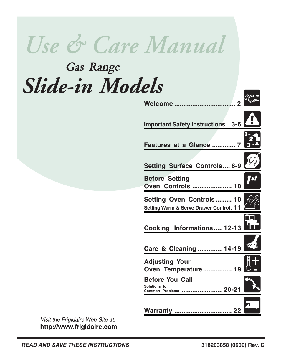 FRIGIDAIRE 318203858 User Manual | 22 pages