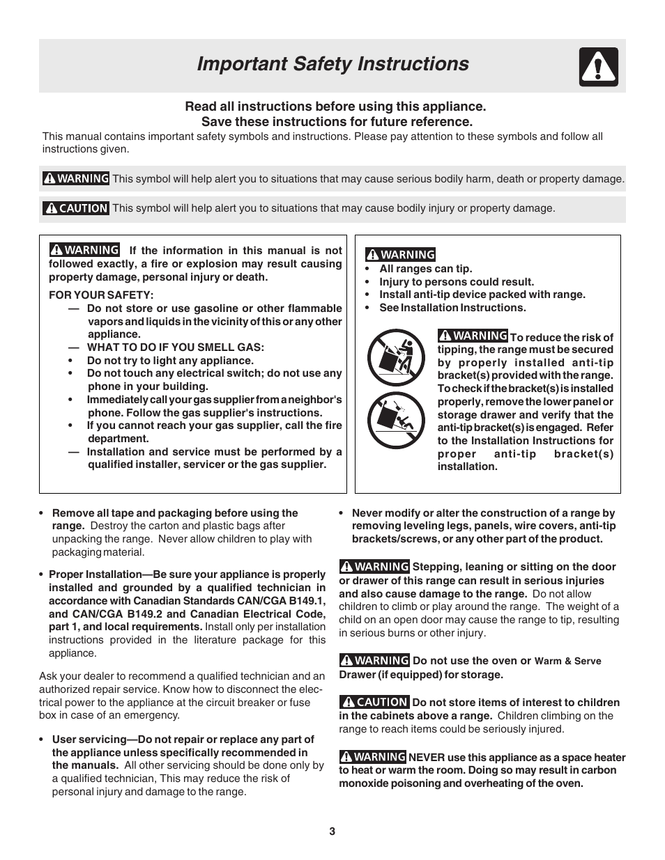 Important safety instructions | FRIGIDAIRE 318203858 User Manual | Page 3 / 22