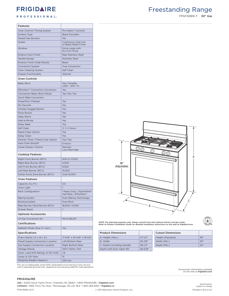 Freestanding range | FRIGIDAIRE FITS-MORE COOKTOP FPGF3081K F User Manual | Page 2 / 4