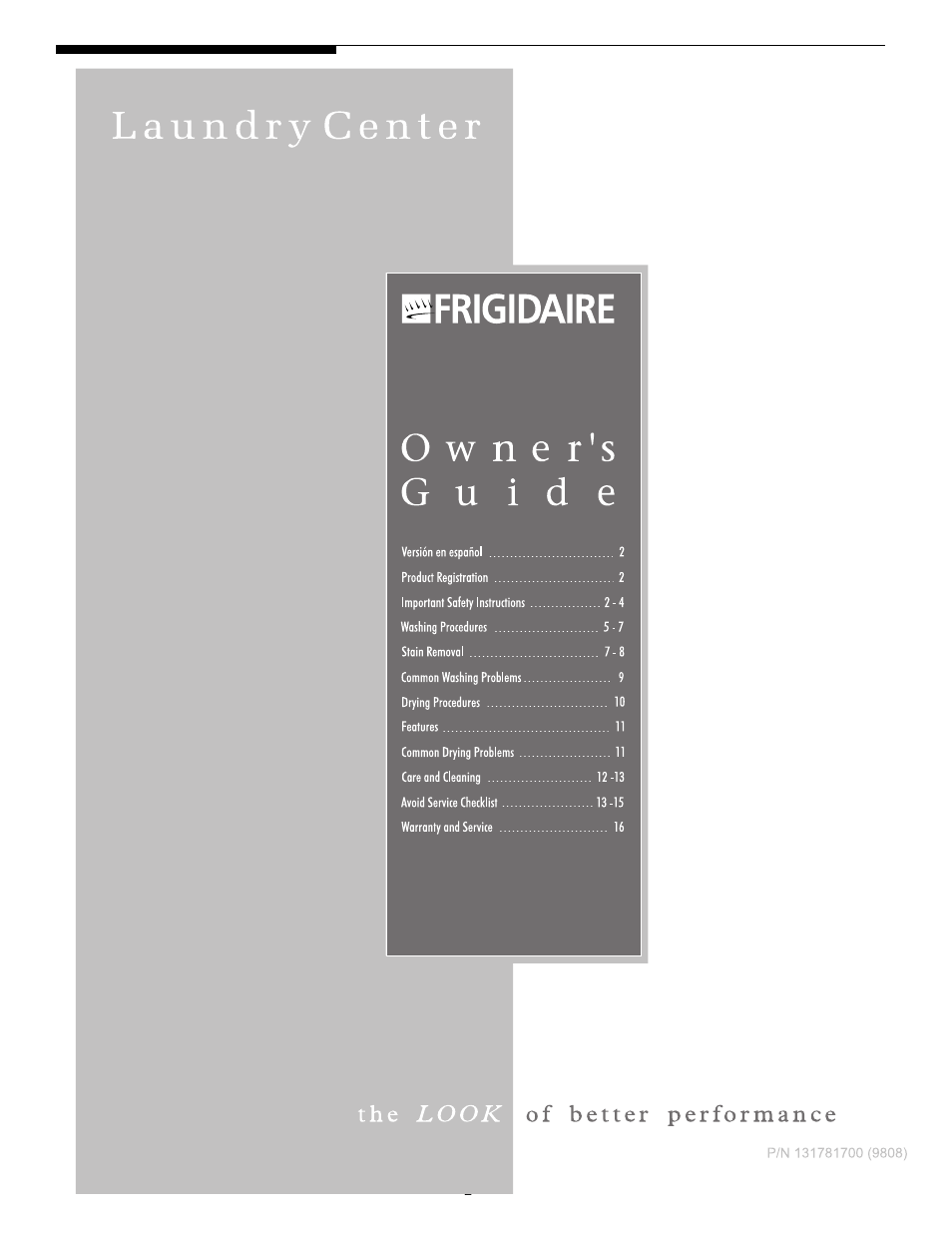 FRIGIDAIRE 131781700 User Manual | 16 pages