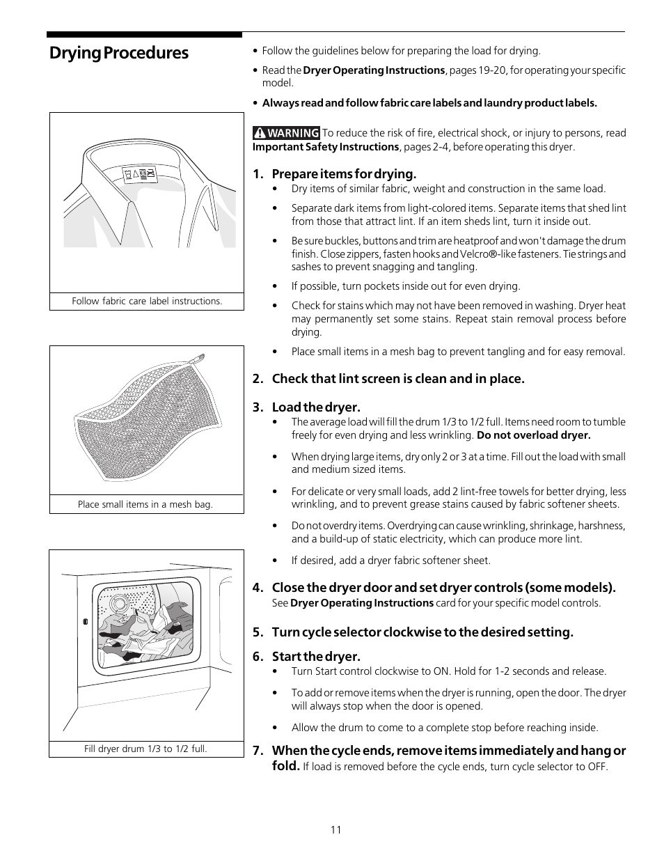 Drying procedures | FRIGIDAIRE 131781700 User Manual | Page 10 / 16