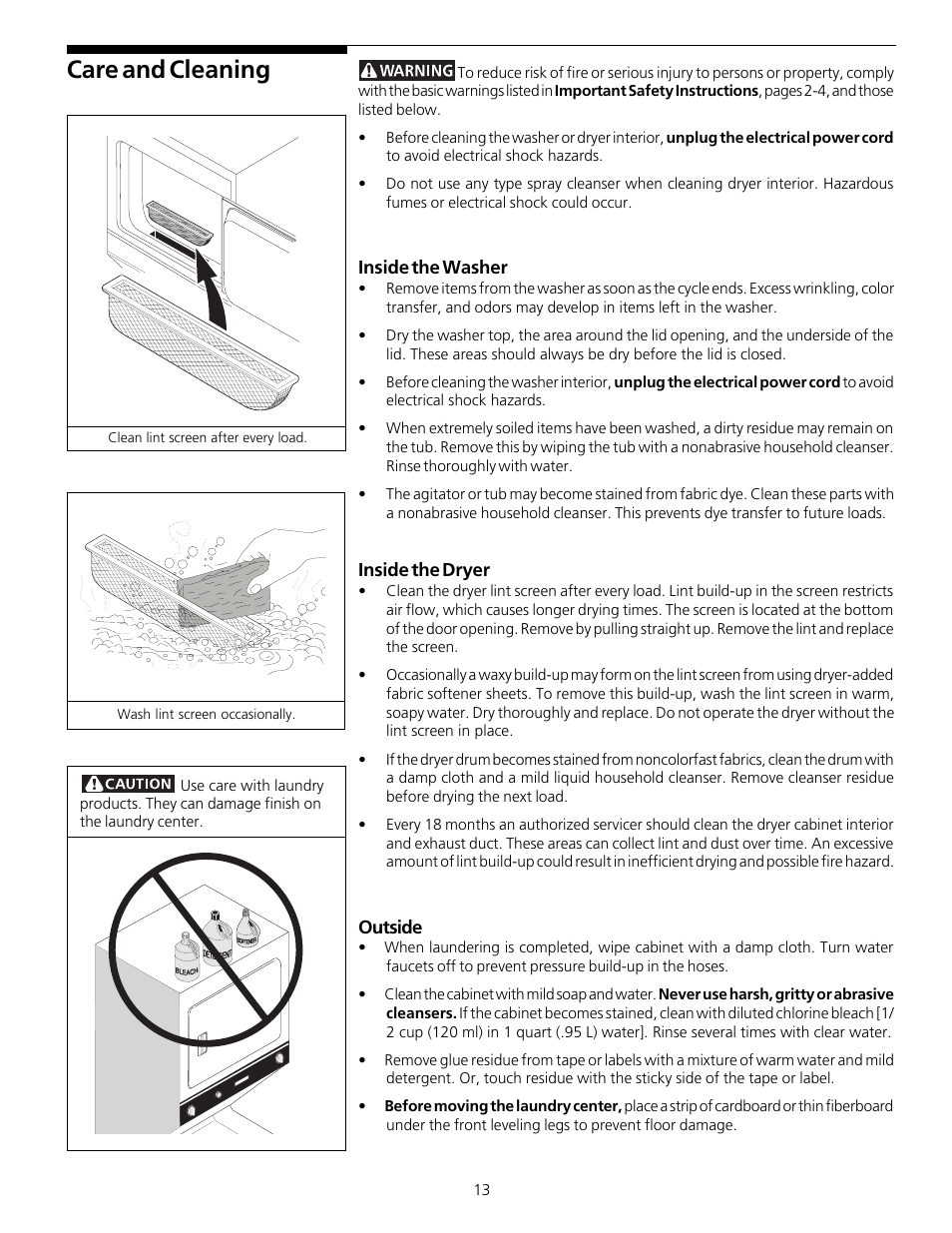 Care and cleaning | FRIGIDAIRE 131781700 User Manual | Page 12 / 16