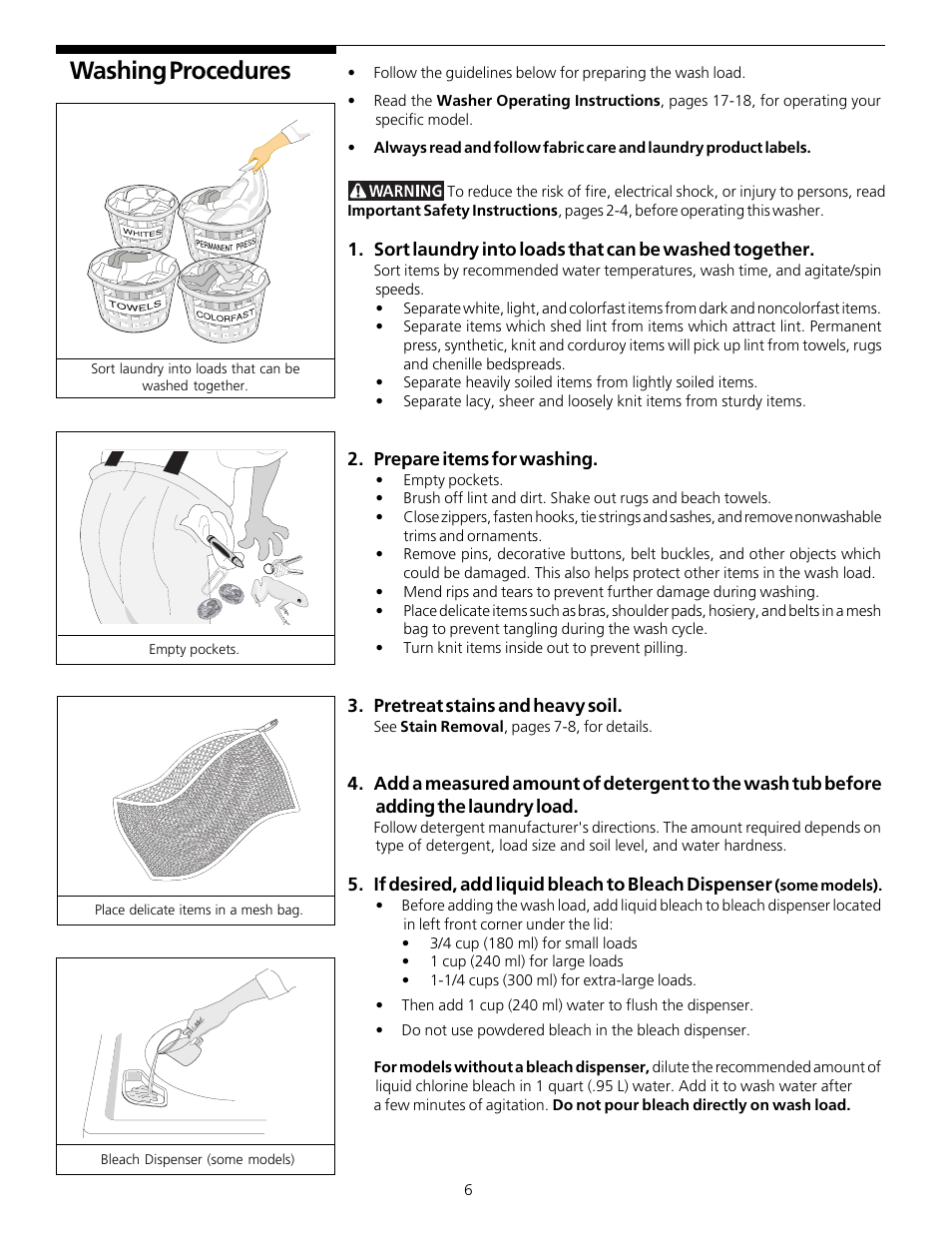 Washing procedures | FRIGIDAIRE 131781700 User Manual | Page 5 / 16