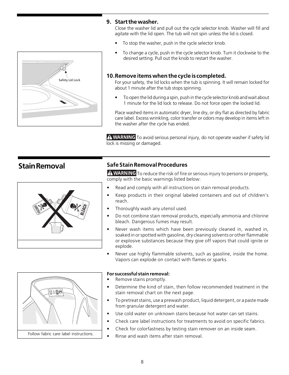 Stain removal | FRIGIDAIRE 131781700 User Manual | Page 7 / 16