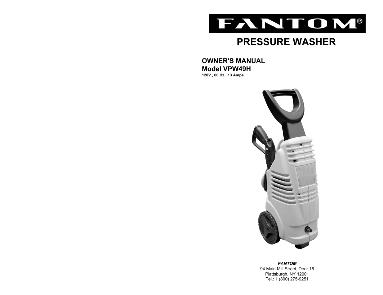 Fantom Vacuum VPW49H User Manual | 6 pages