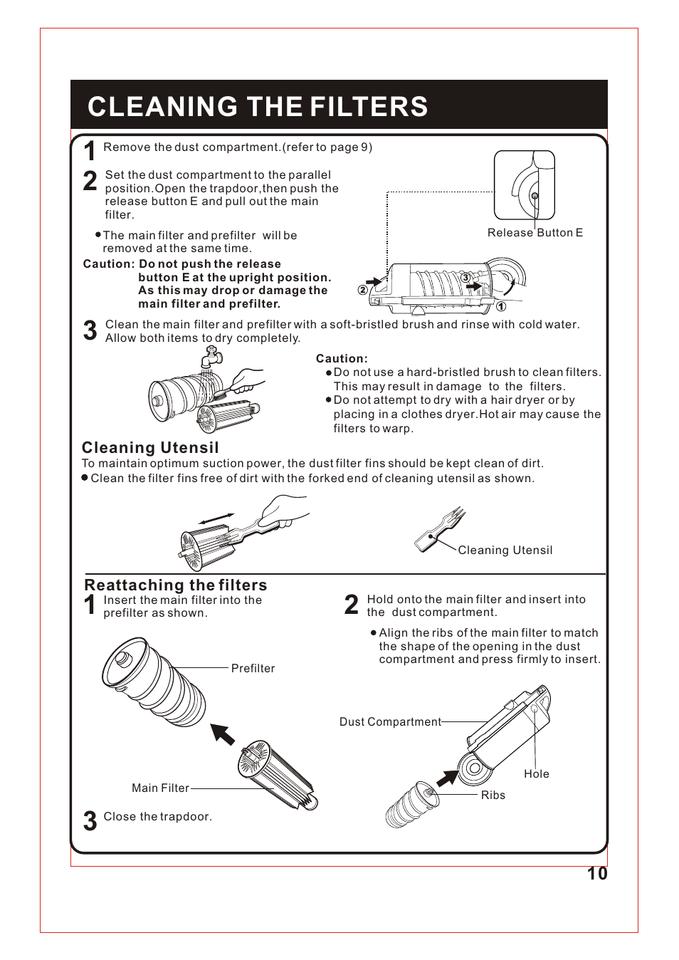 Т³гж 11, 1cleaning the filters | Fantom Vacuum FM741 User Manual | Page 11 / 18