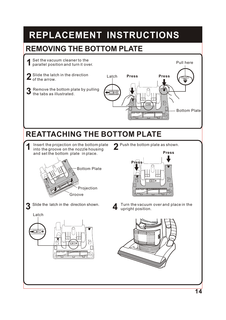 Т³гж 15, Removing the bottom plate, Reattaching the bottom plate | Fantom Vacuum FM741 User Manual | Page 15 / 18