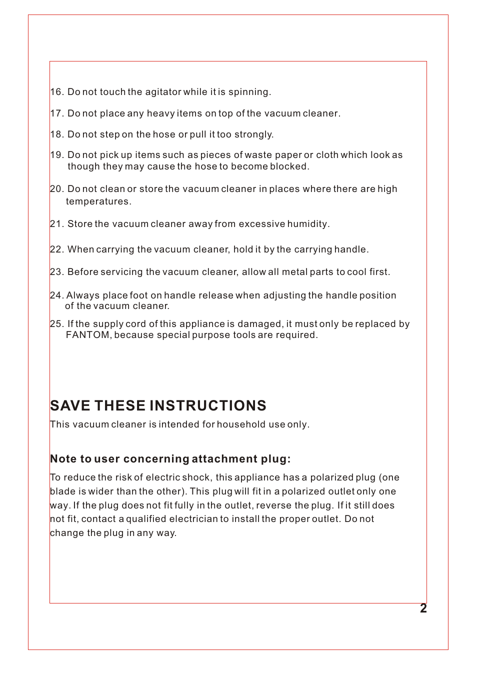 Т³гж 3, Save these instructions | Fantom Vacuum FM741 User Manual | Page 3 / 18