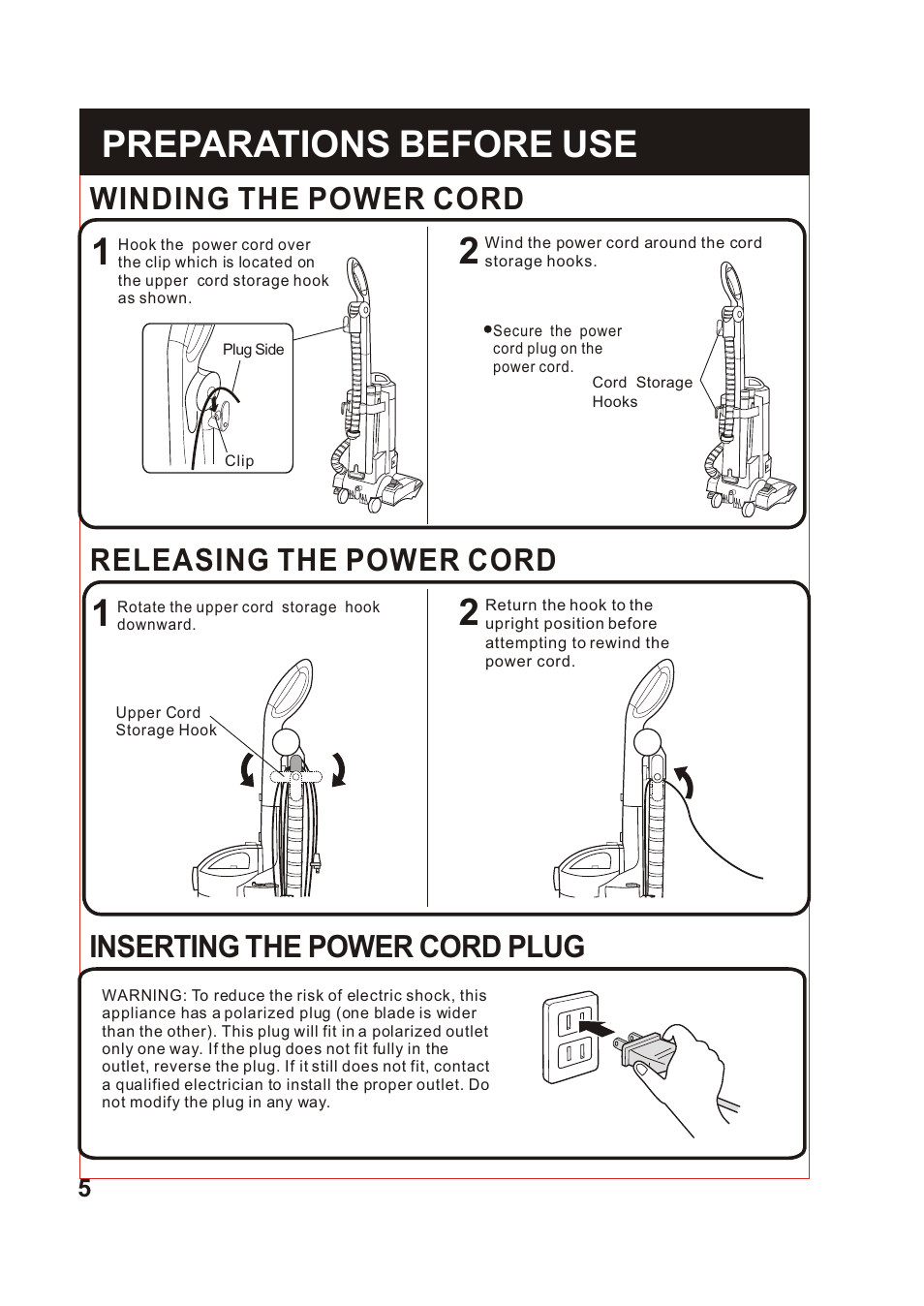 Т³гж 6, Preparations before use, Winding the power cord | Releasing the power cord, Inserting the power cord plug | Fantom Vacuum FM741 User Manual | Page 6 / 18