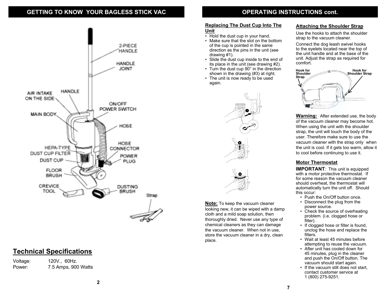 Technical specifications | Fantom Vacuum BAGLESS STICK VAC FS800 User Manual | Page 4 / 6