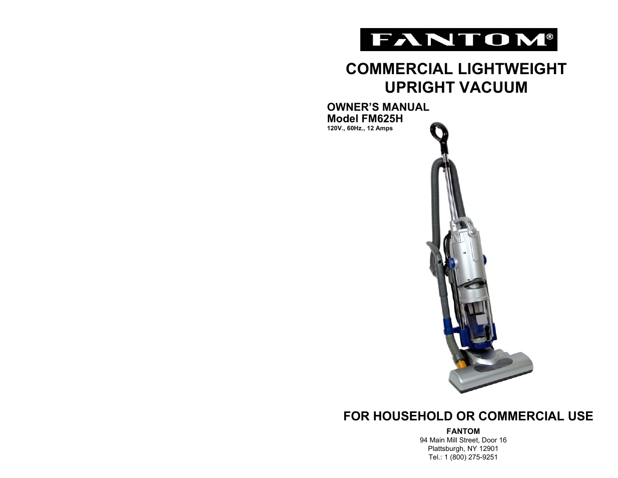 Fantom Vacuum FM625H User Manual | 8 pages