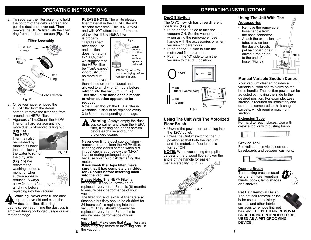 Operating instructions | Fantom Vacuum FM625H User Manual | Page 7 / 8