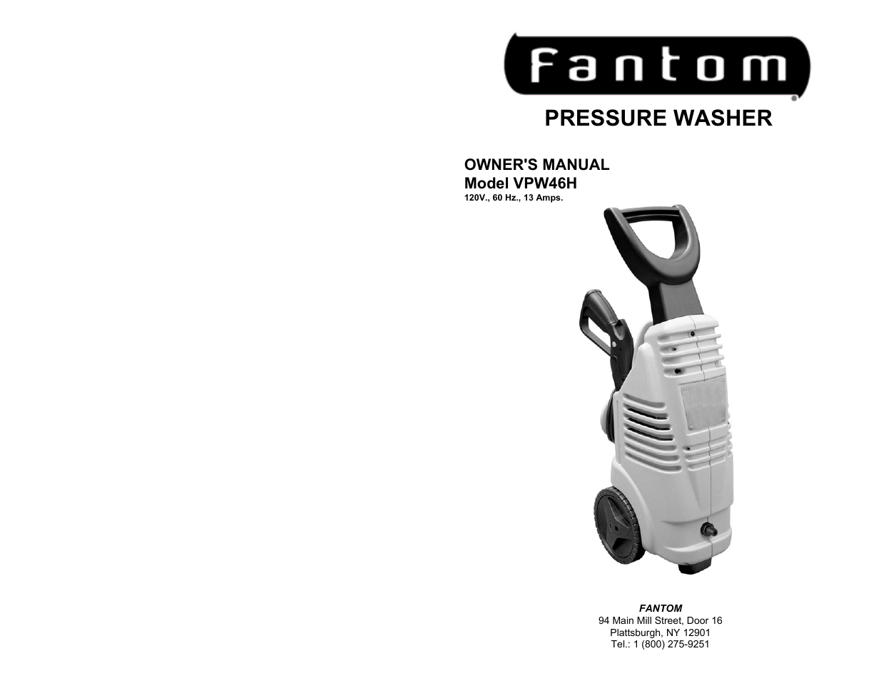 Fantom Vacuum VPW46H User Manual | 6 pages
