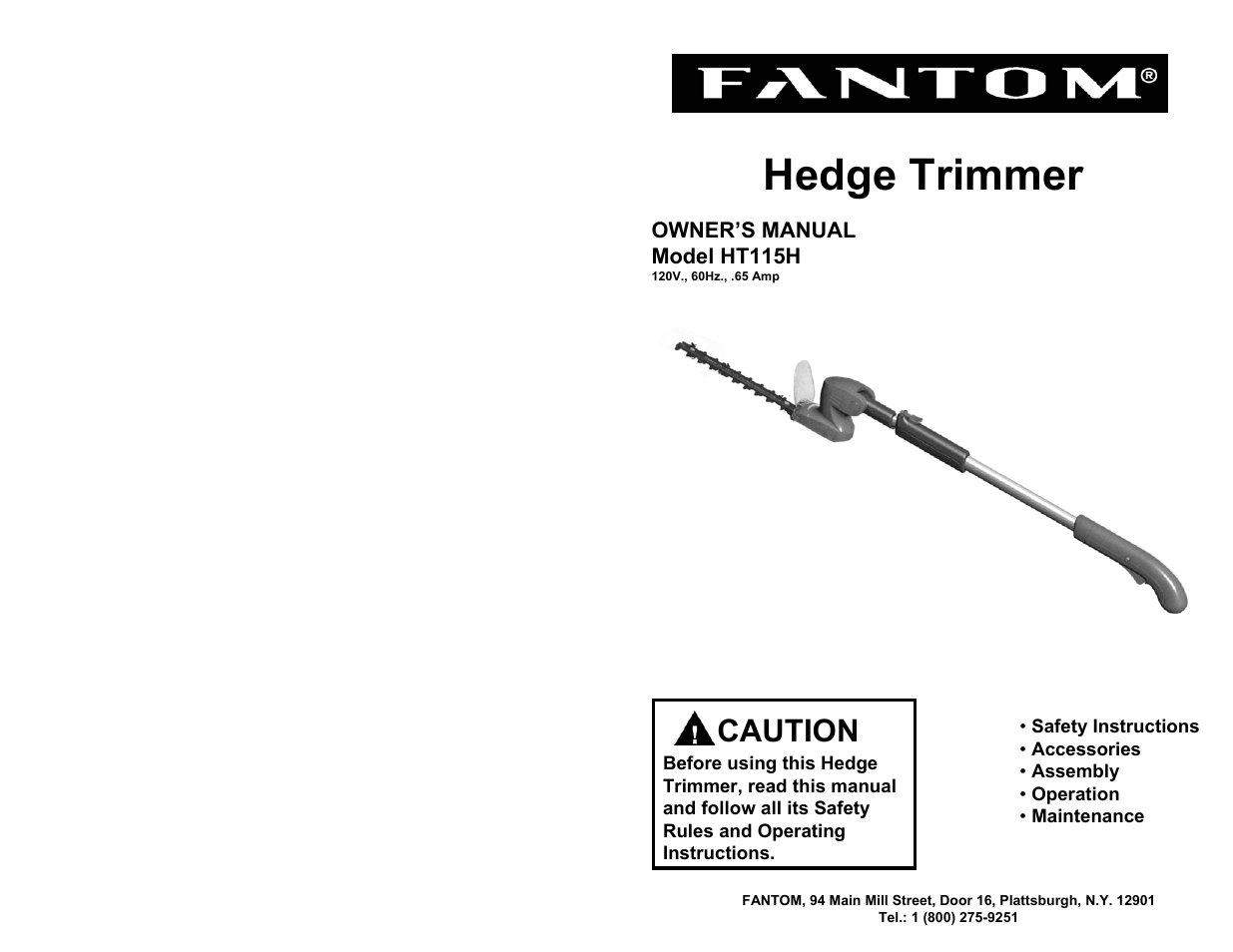 Fantom Vacuum HT115H User Manual | 6 pages