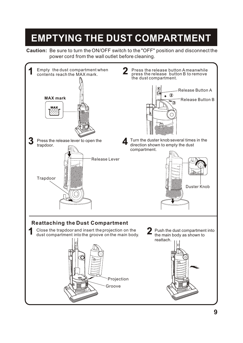 Т³гж 10, Emptying the dust compartment | Fantom Vacuum FM741C User Manual | Page 11 / 19