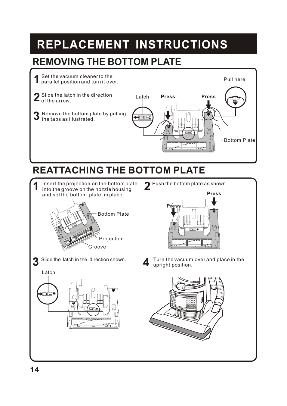 Т³гж 15, Removing the bottom plate, Reattaching the bottom plate | Fantom Vacuum FM741C User Manual | Page 16 / 19