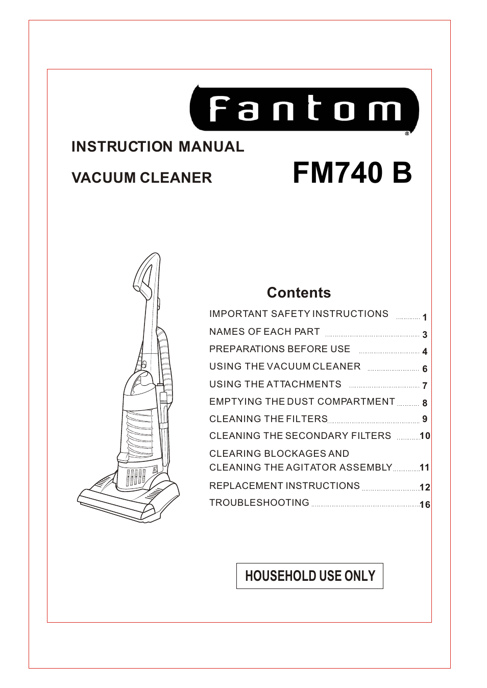 Fantom Vacuum FM740 B User Manual | 18 pages