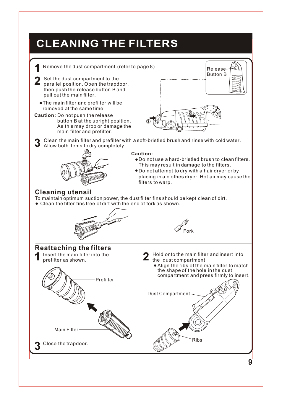 Т³гж 10, Cleaning the filters | Fantom Vacuum FM740 B User Manual | Page 10 / 18