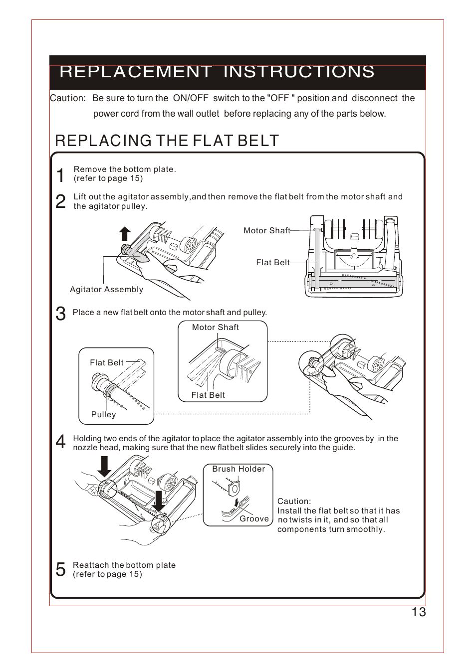 Т³гж 14, Repl a cement instructions, Repl ac ing the fl at be lt | Fantom Vacuum FM740 B User Manual | Page 14 / 18
