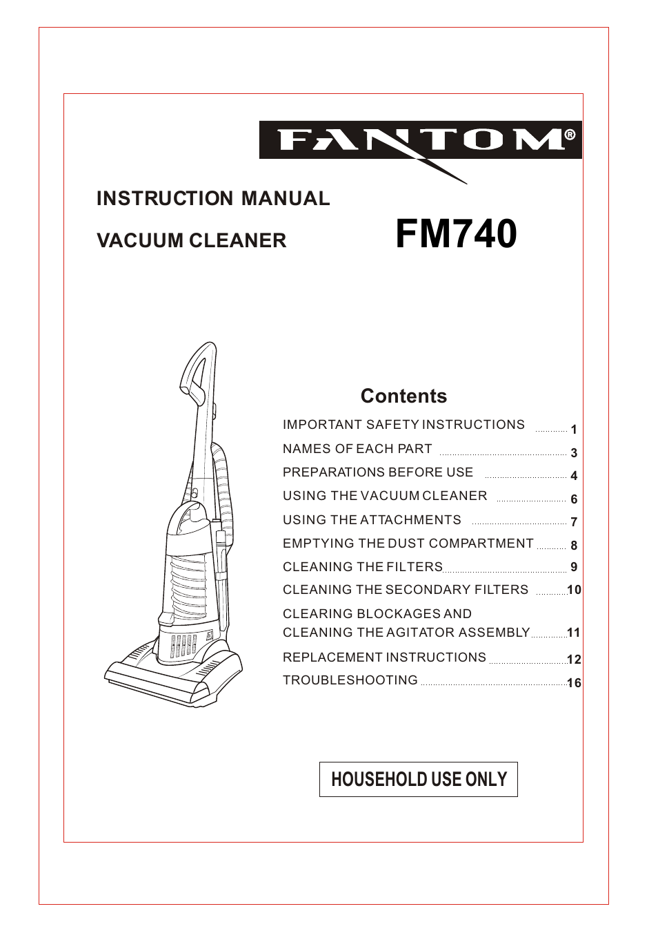 Fantom Vacuum FM740 User Manual | 18 pages