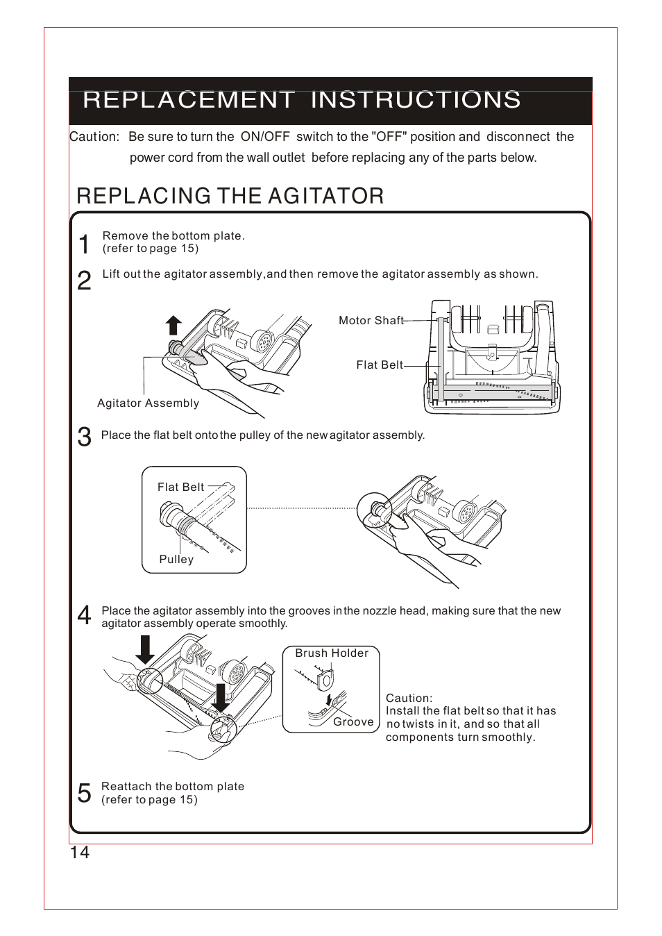 Т³гж 15, Repl a cement instructions, Repl ac ing the ag itator | Fantom Vacuum FM740 User Manual | Page 15 / 18