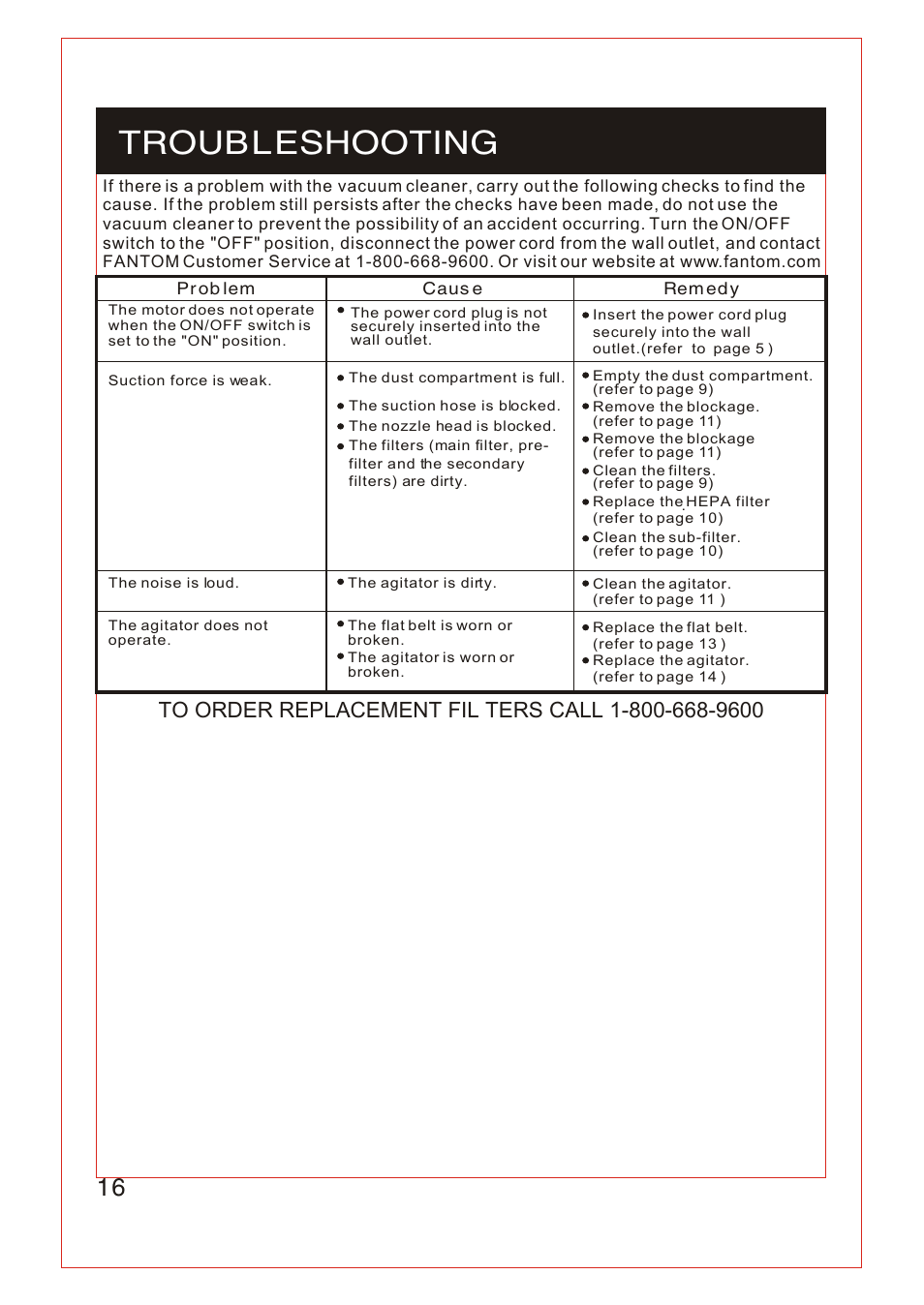 Т³гж 17, Troubleshooting | Fantom Vacuum FM740 User Manual | Page 17 / 18