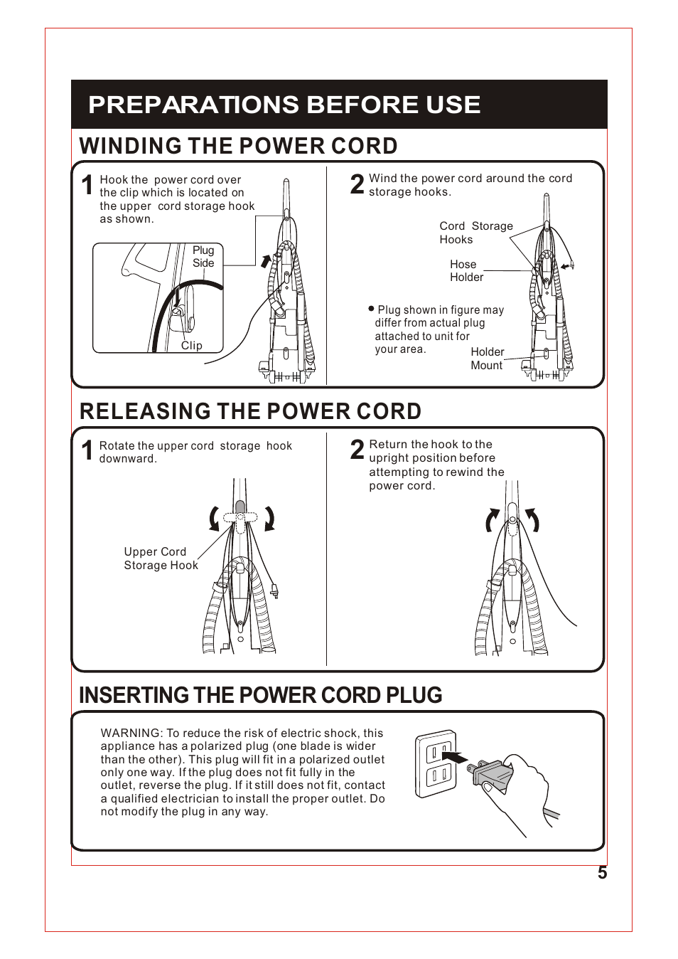 Т³гж 6, Preparations before use, Winding the power cord | Releasing the power cord, Inserting the power cord plug | Fantom Vacuum FM740 User Manual | Page 6 / 18