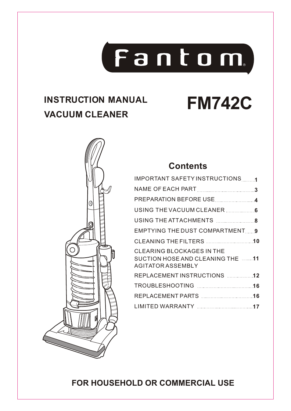 Fantom Vacuum FM742C User Manual | 19 pages