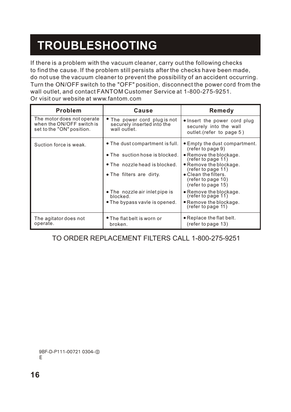 Т³гж 17, Troubleshooting | Fantom Vacuum FM742C User Manual | Page 18 / 19